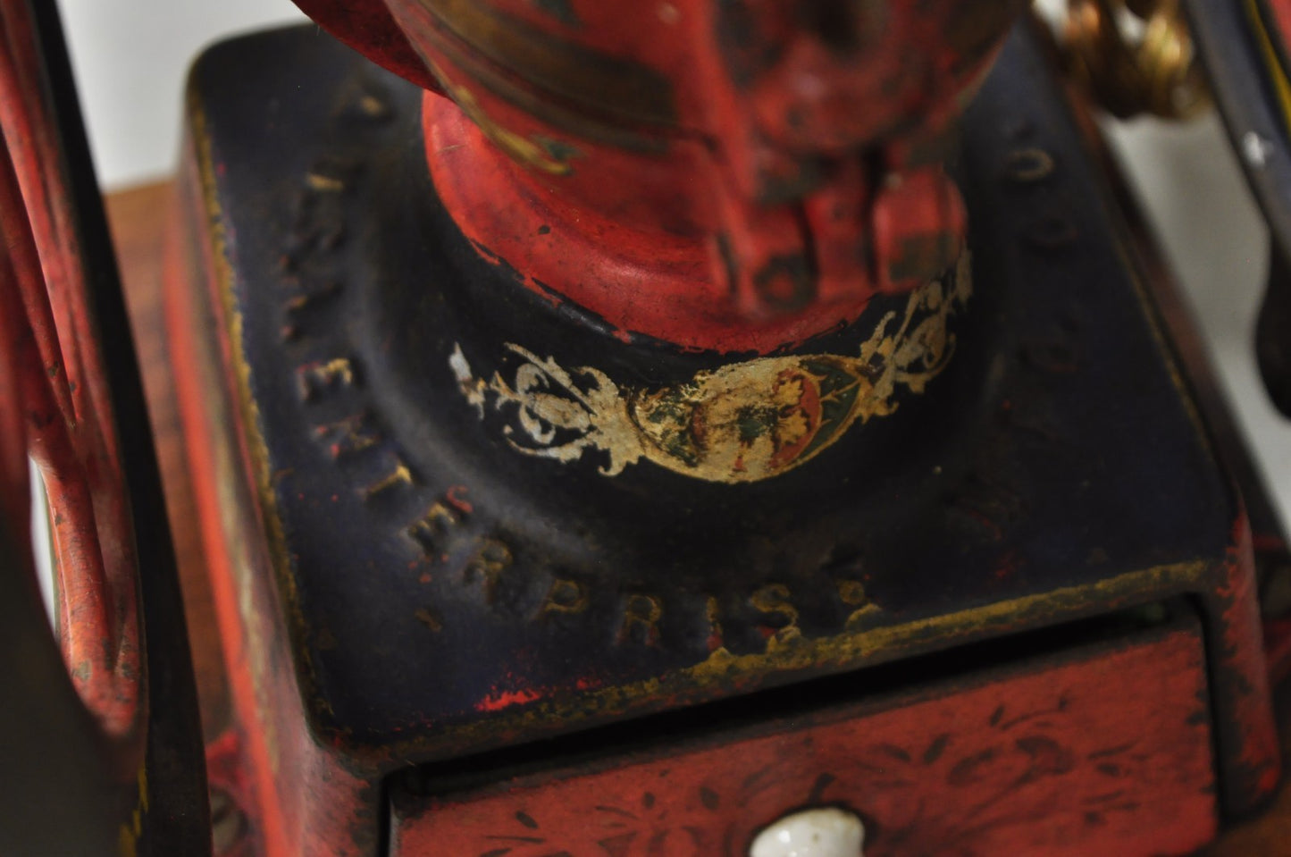 Antique Victorian Enterprise Phila. Red Cast Iron Coffee Mill Grinder Table Lamp