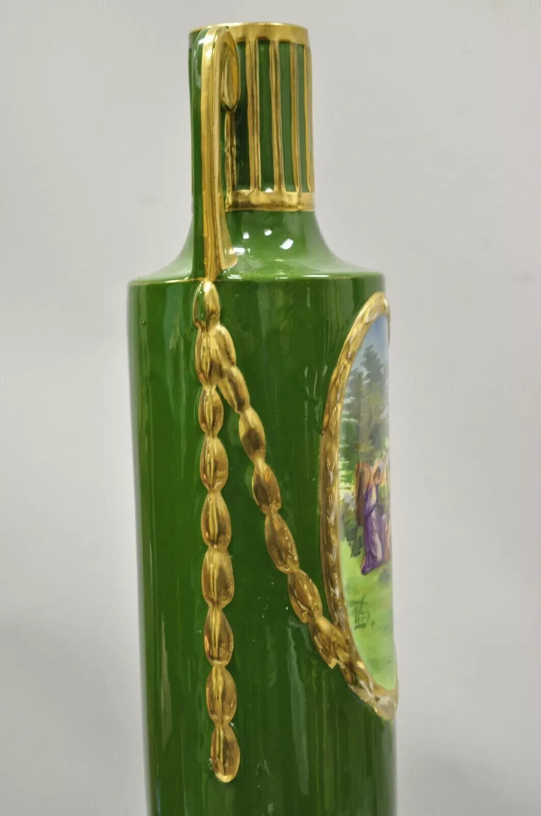 Antique Josef Joseph Strnact JS 20" Tall Green French Porcelain Vase, Austria