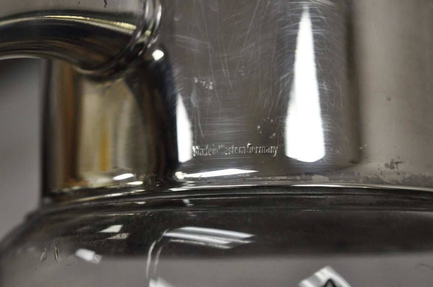 Antique Art Nouveau West Germany Cut Glass Jug Pitcher w/ Silver Plated Collar