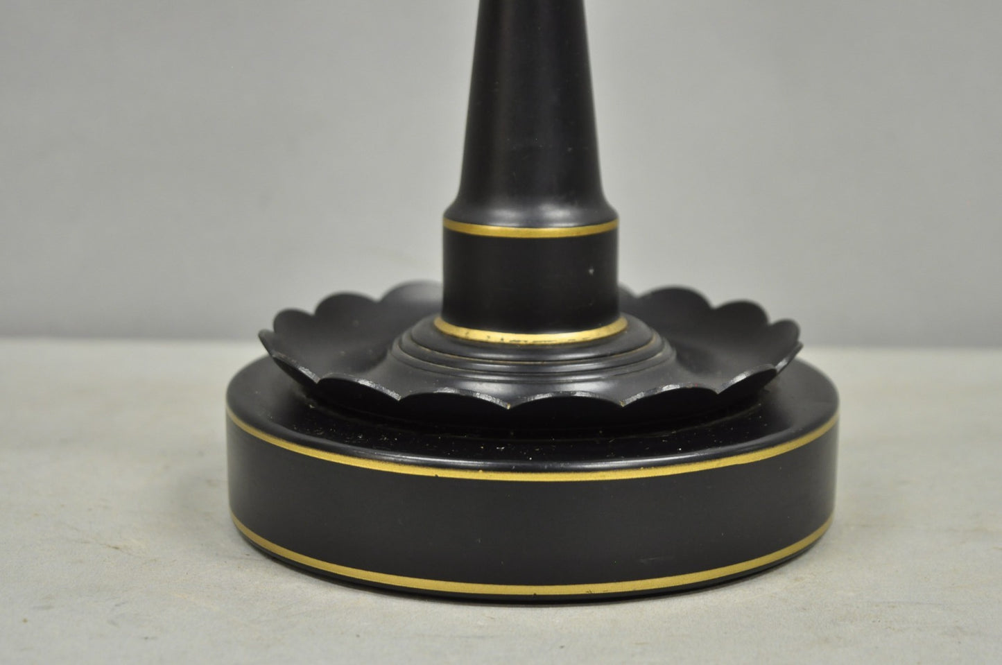 Vintage French Country Black Tole Metal Three Arm Candelabra Table Lamp w/ Shade