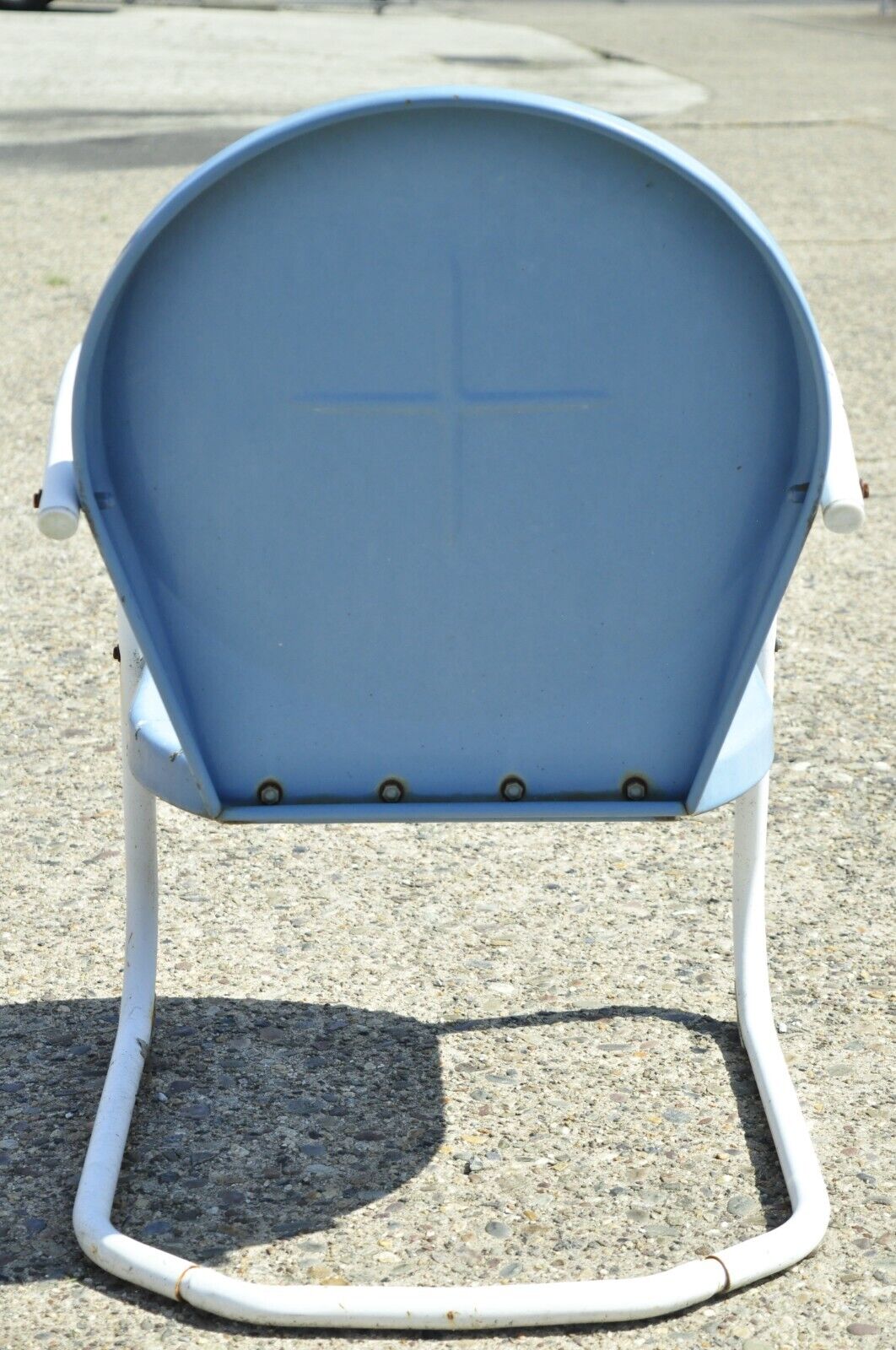 Antique Vintage Art Deco Steel Metal Blue Garden Patio Outdoor Chair