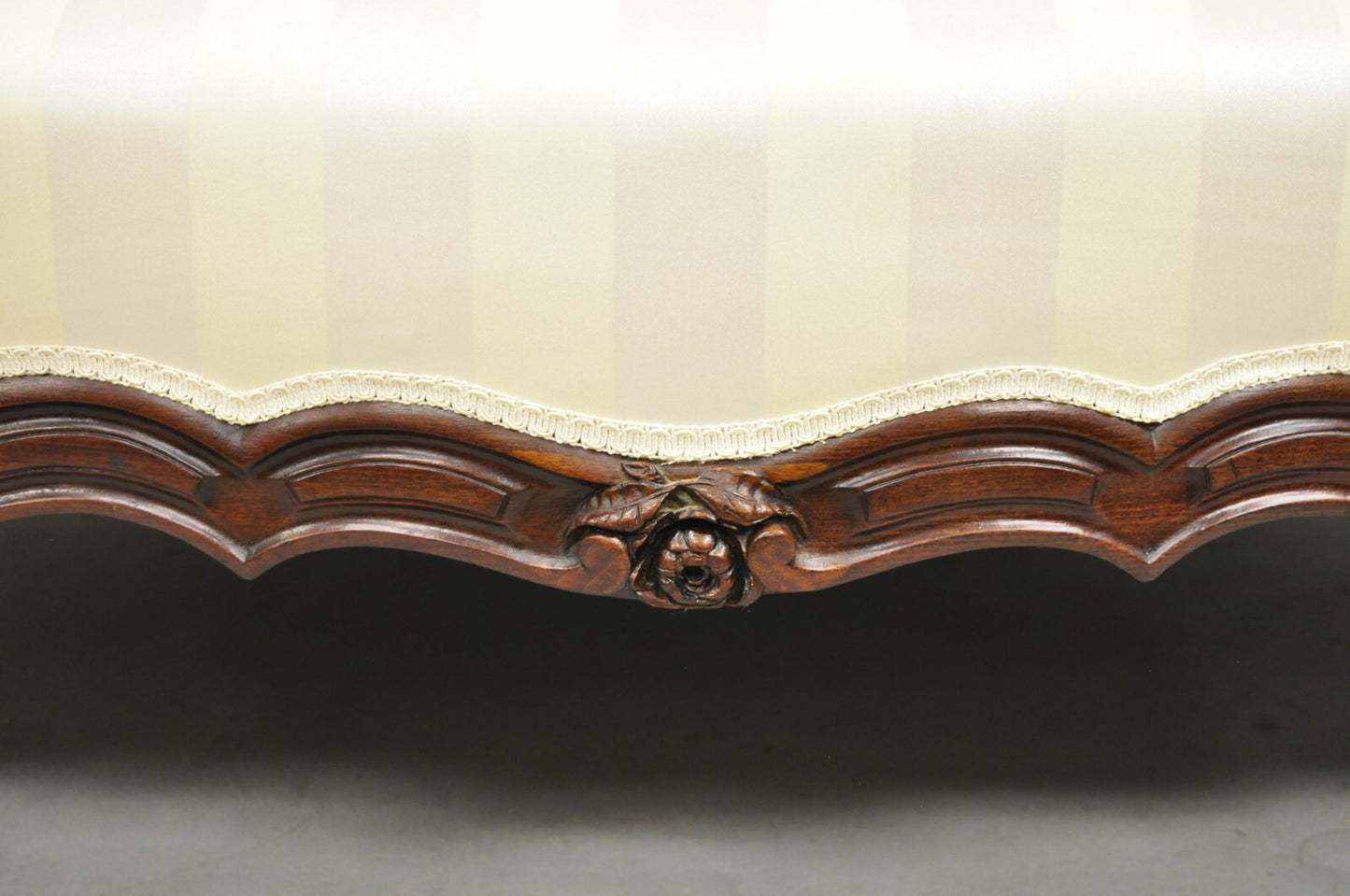 Antique Victorian French Rococo Carved Mahogany Upholstered Loveseat Parlor Sofa