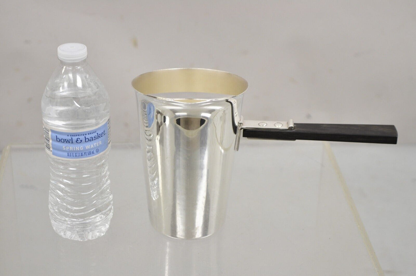 Vintage Art Deco Silver Plated Sauce Boat Warmer Pitcher with Wooden Handle