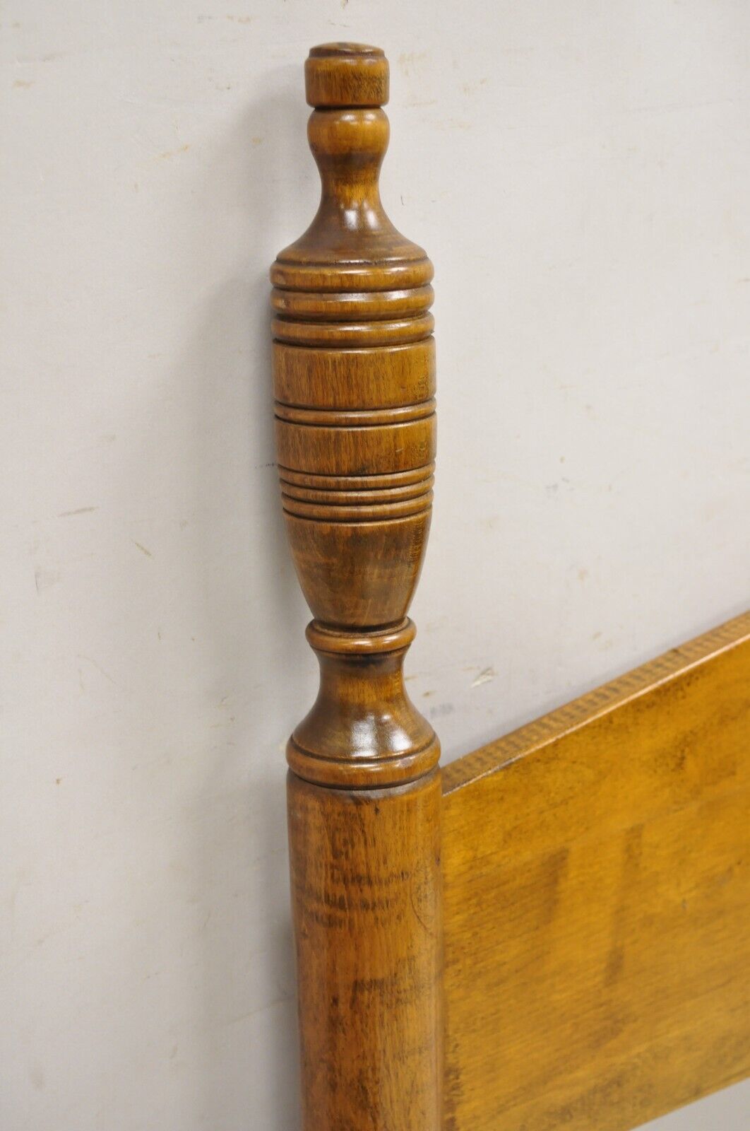 Antique Hitchcock Style Maple Wood Single Twin Bed Frames w/ Urn Finial - a Pair