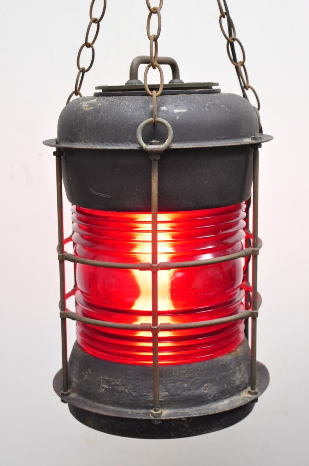 Antique Durkee Marine Ship Lantern Fixture Red Fresnel Pendant Chandlier (B)