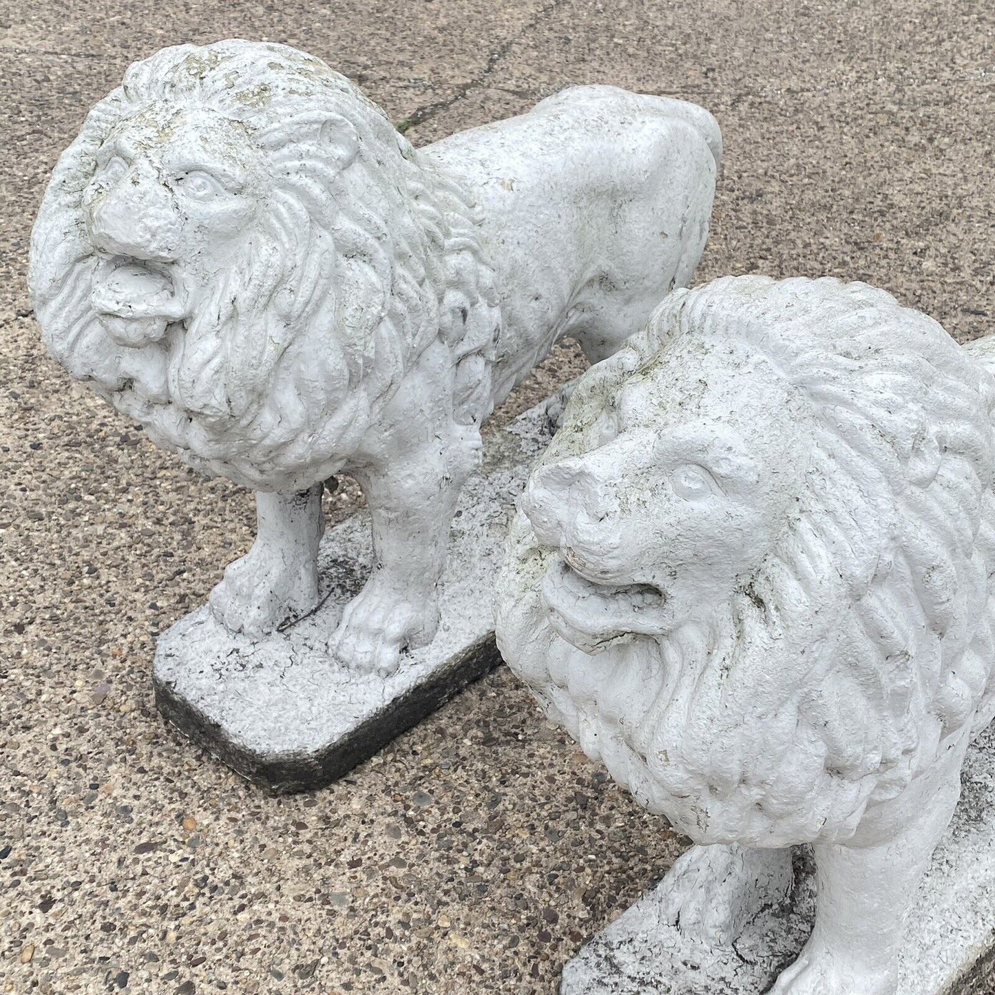 Large Vintage Classical Style Standing Lion Cement Guardian Garden Statue - Pair