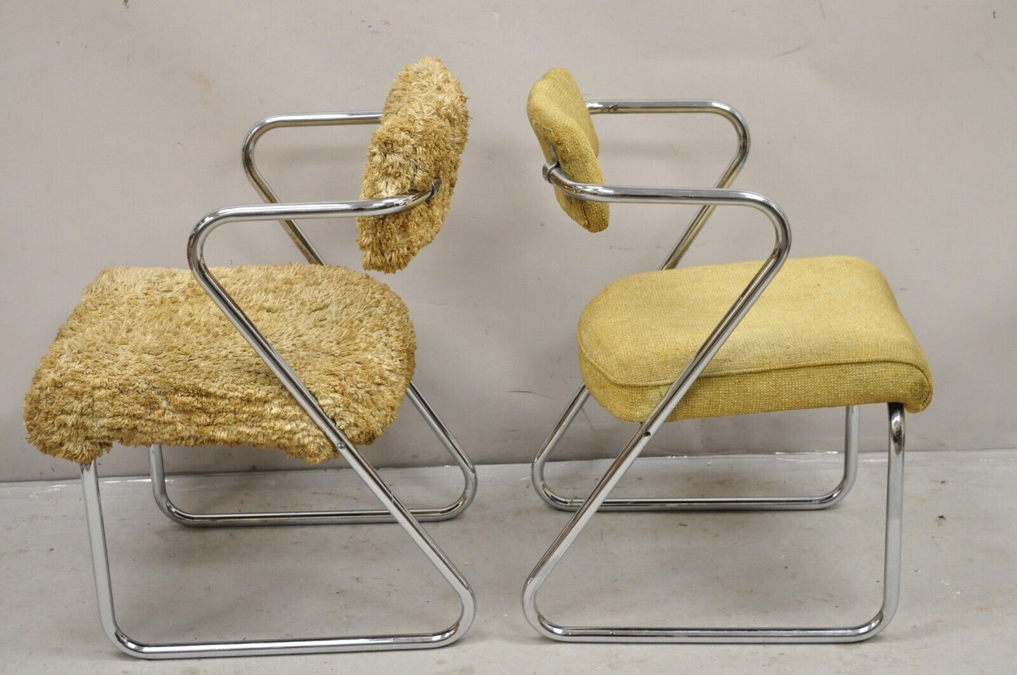 Gilbert Rohde for Troy Sunshade Tubular Chrome Z Chairs Art Deco - a Pair