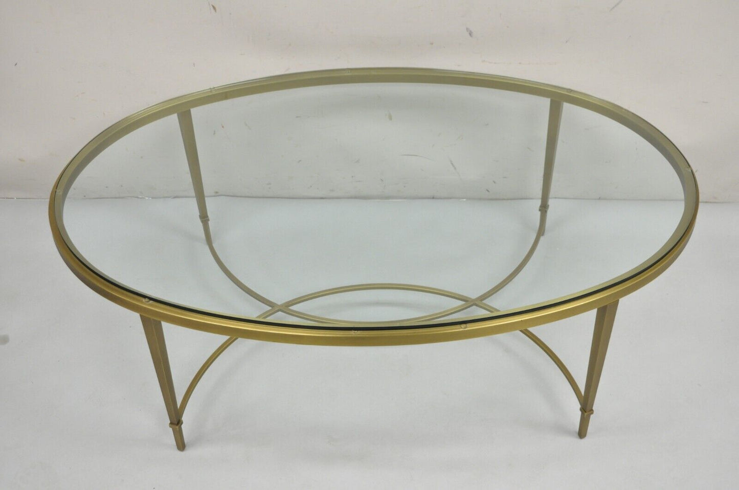 Thomas Pheasant for Baker Modern Oval Glass Top Brass Cocktail Coffee Table