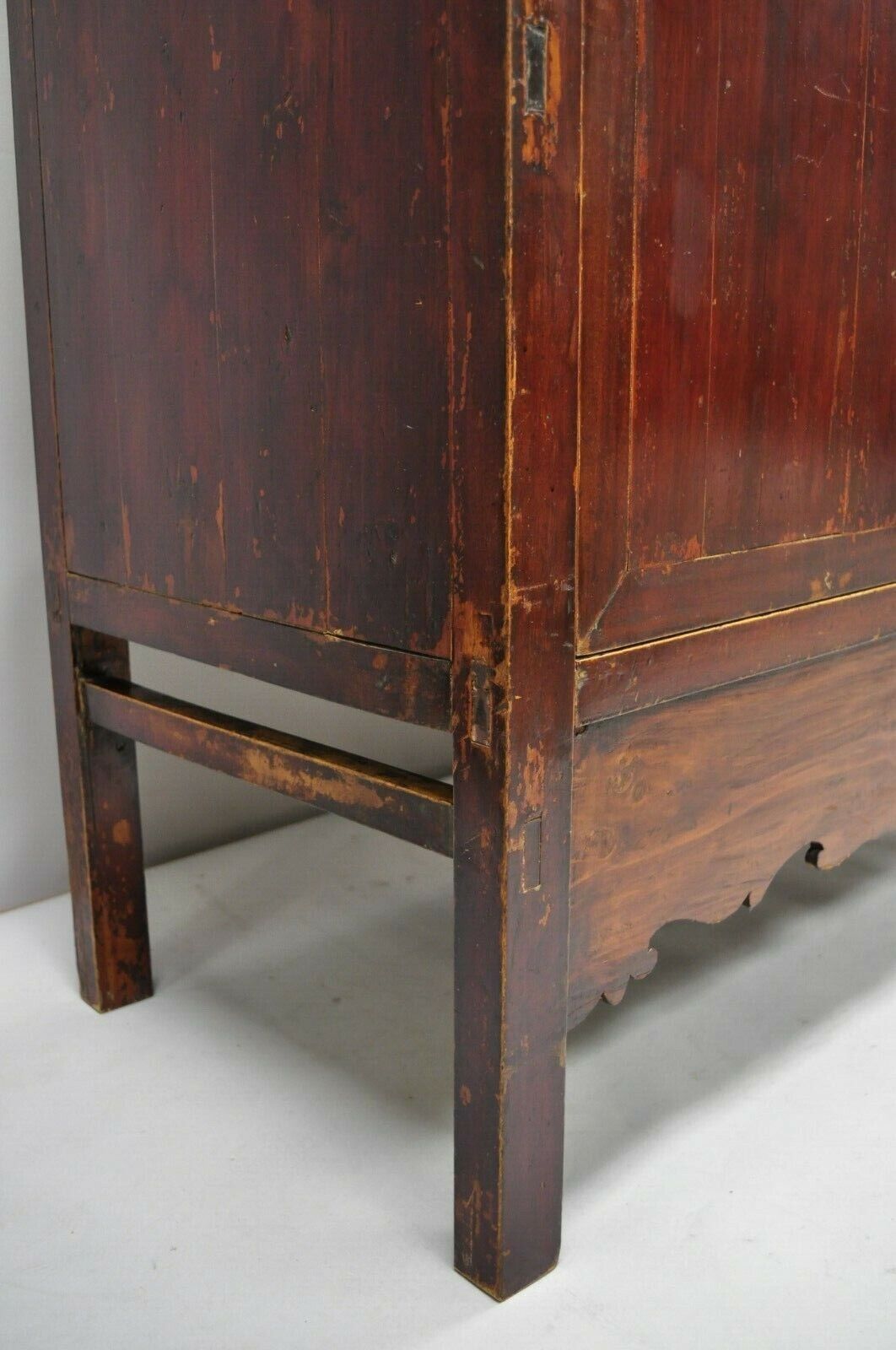 Antique Asian Red Lacquer Oriental Chinese Marriage Wedding Cabinet Wardrobe