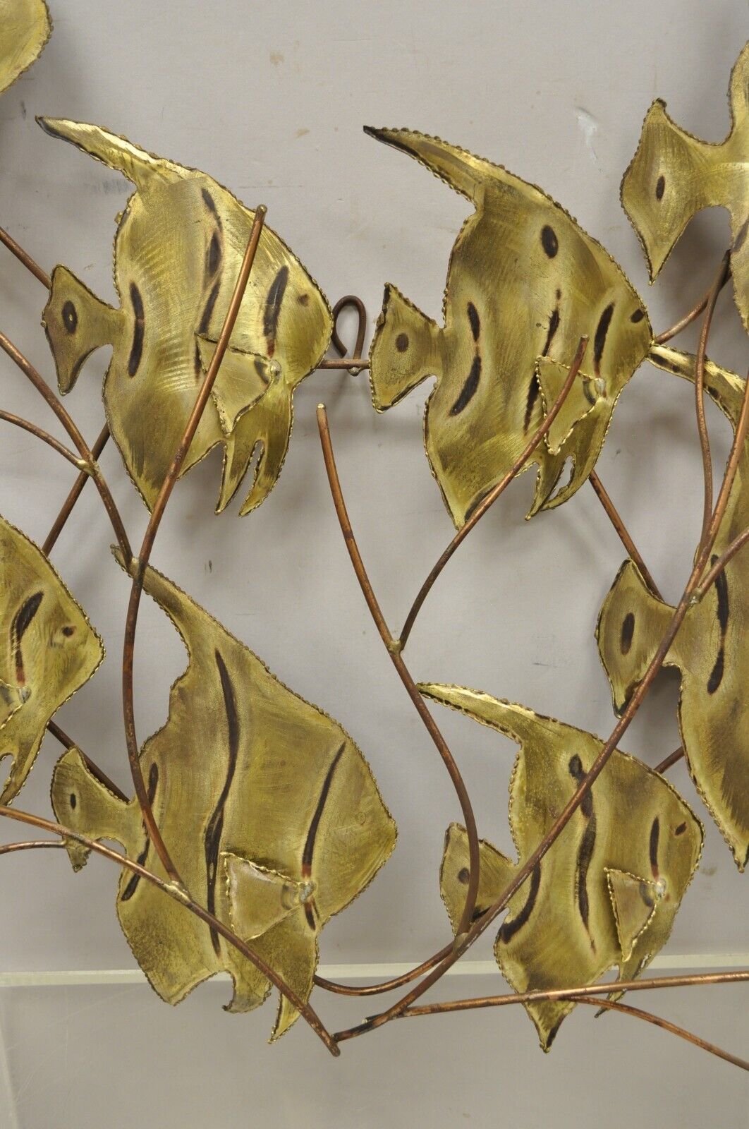 Vintage Bergasse Mid Century Modern Brass Metal School of Fish Wall Sculpture