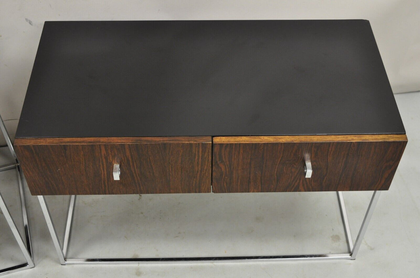 Vintage Rougier Mid Century Danish Modern Rosewood & Chrome Nightstands - a Pair