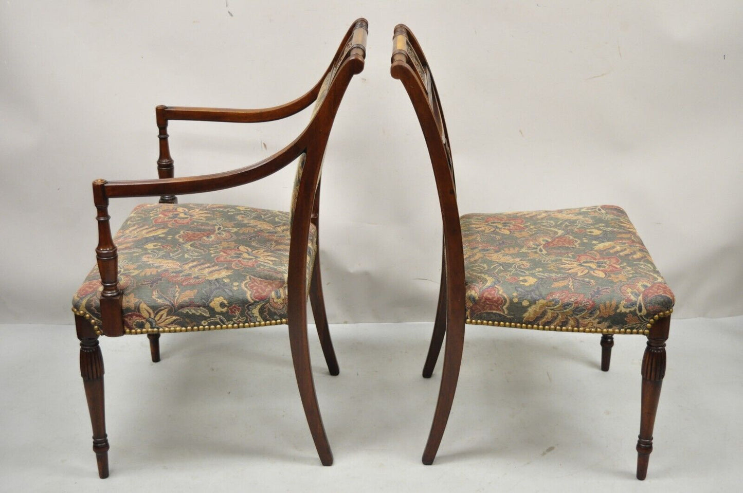 Vintage Mahogany English Sheraton Style Dining Chairs Prince of Wales - Set of 6