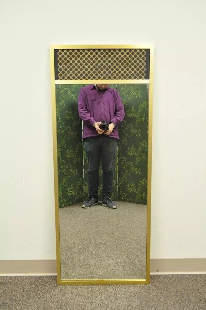 Vintage Mid Century Modern 52" Rectangular Metal Frame Brass Finish Wall Mirror