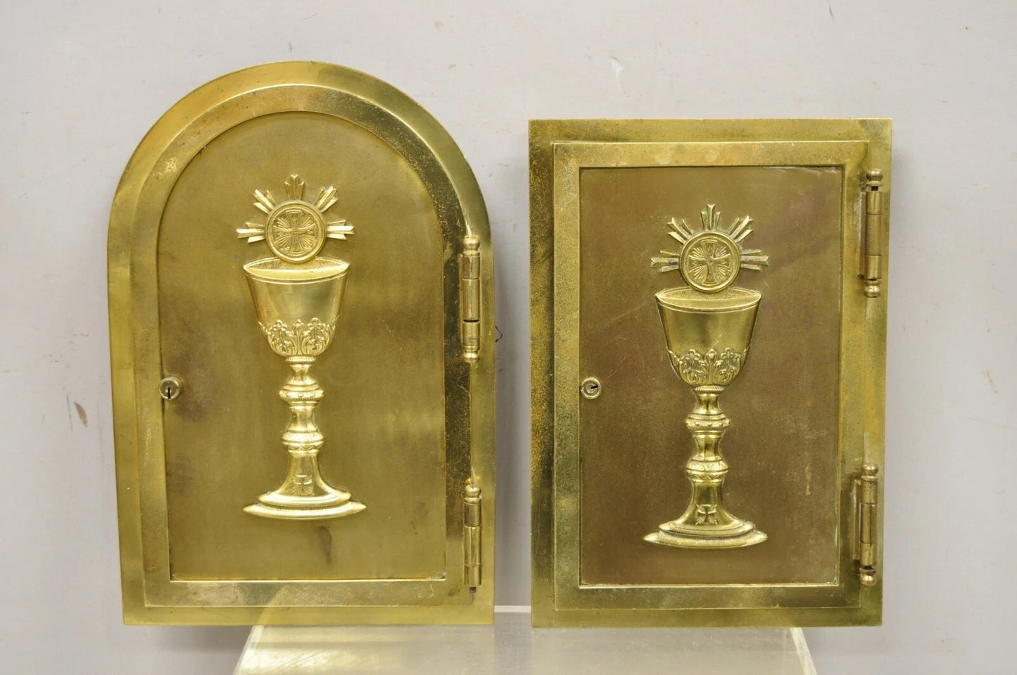 Antique Gothic Bronze Wall Hanging Altar Door Tabernacle with Chalice (B)