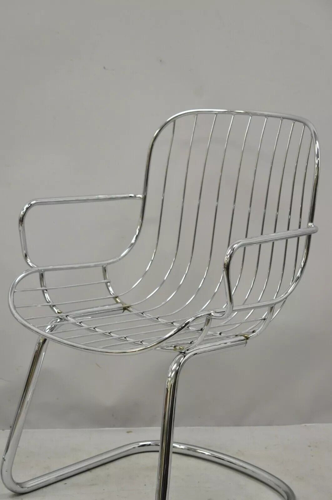 Mid Century Italian Modern Tubular Chrome Cantilever Dining Arm Chair - Set of 4
