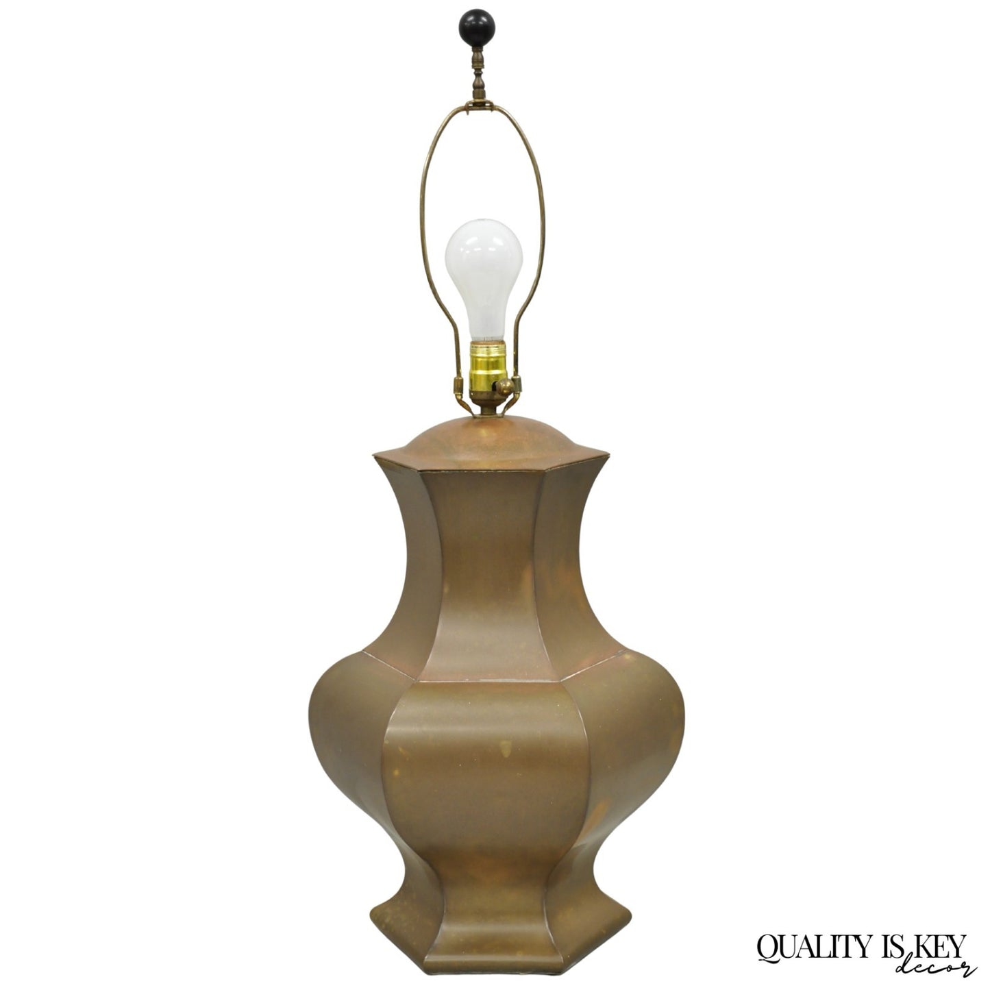 Vintage Chinoiserie Patinated Copper Hexagonal Oriental Ginger Jar Table Lamp