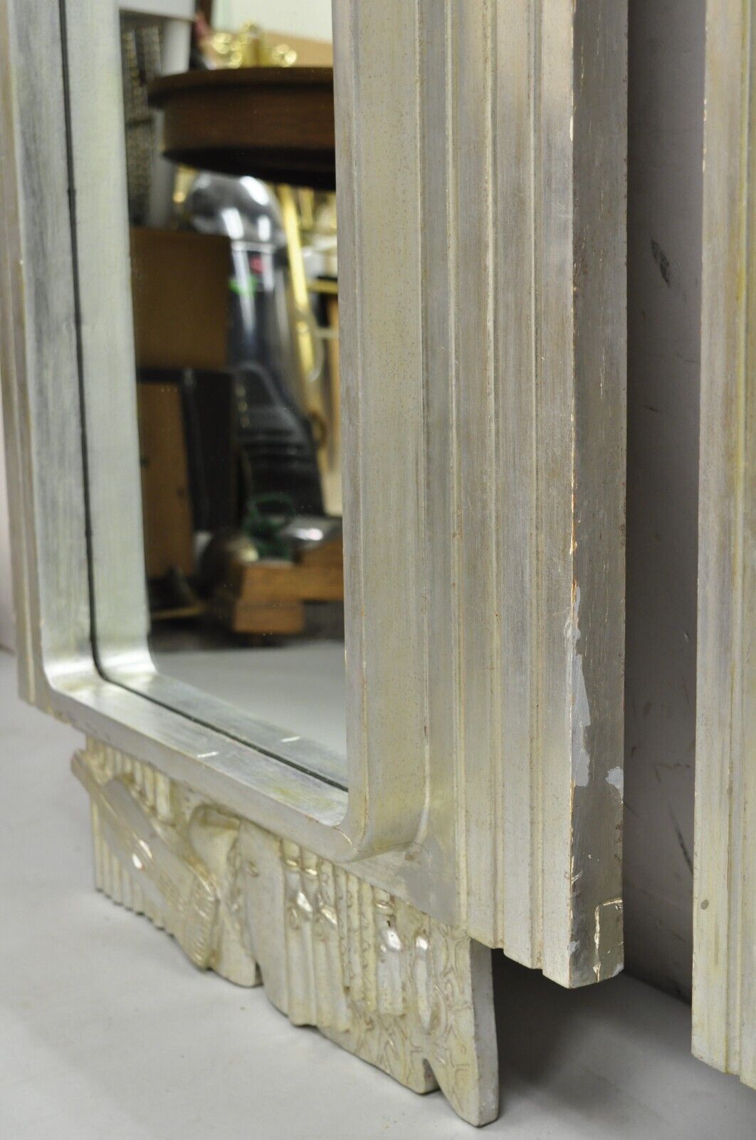 Vintage Italian Modern Figural Relief Carved Silver Leaf Wall Mirrors - a Pair