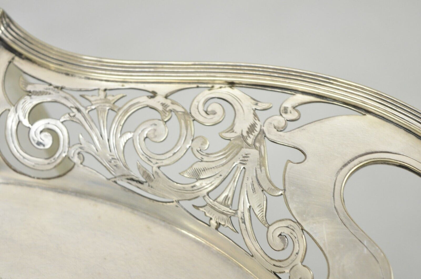Antique D & H England 24" Silver Silver Plated Pierced Scalloped Platter Tray