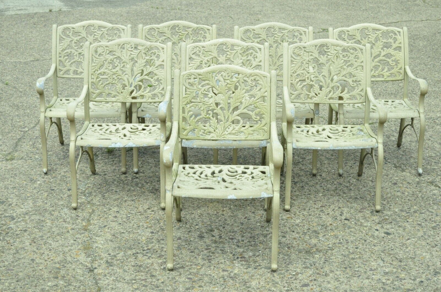 Cast Aluminum Leafy Scroll Outdoor Patio Dining Arm Chairs - Set of 4