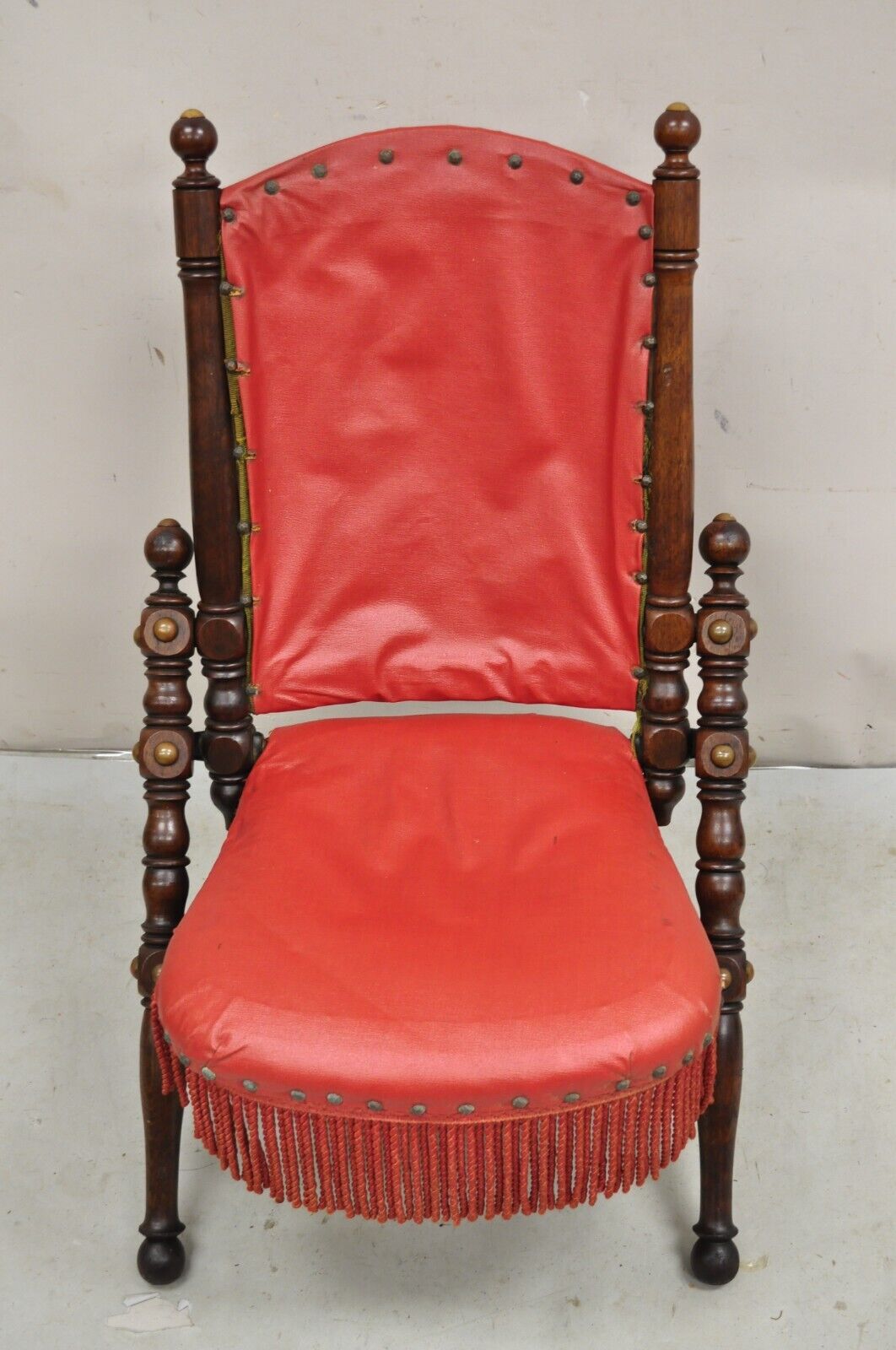 Antique Victorian Carved Walnut Folding Campaign Chair attr. George Hunzinger