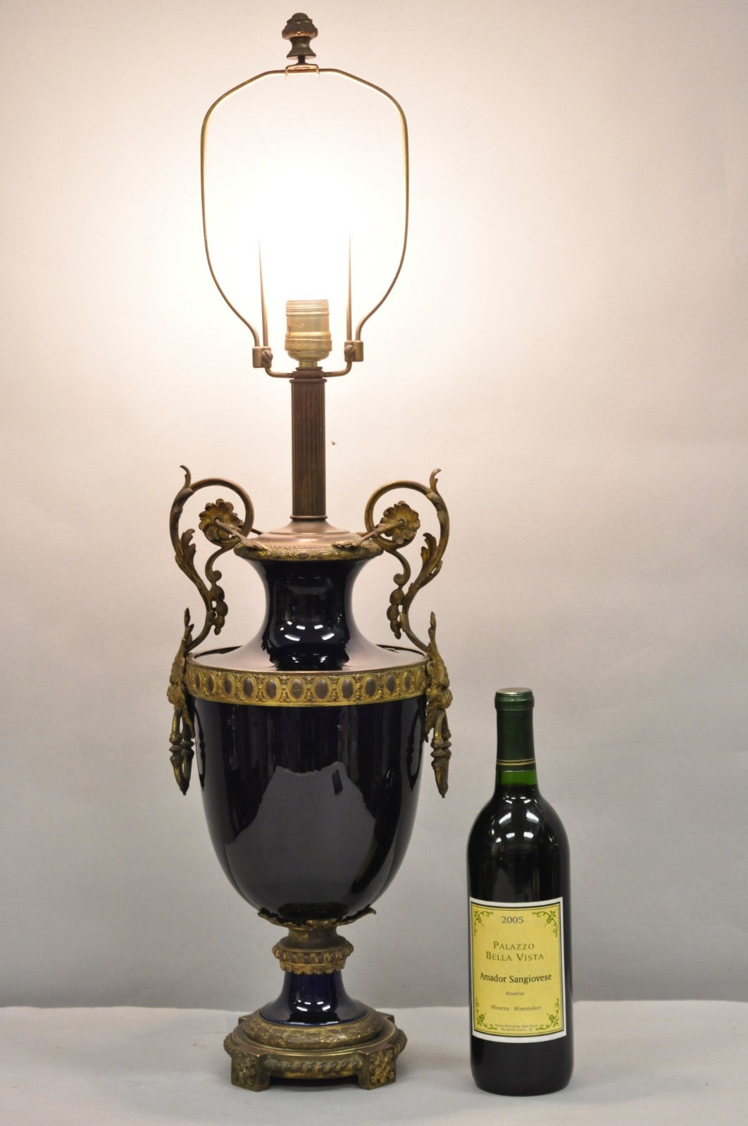 Antique French Empire Cobalt Blue Porcelain Figural Gilt Bronze Urn Table Lamp