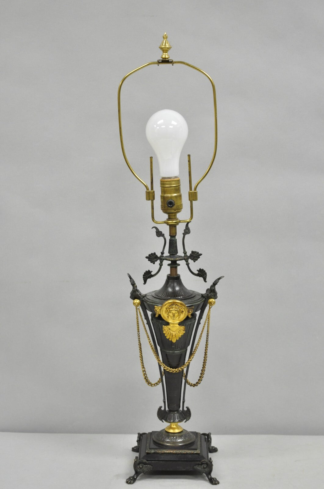 Antique French Empire Neoclassical Bronze & Marble Small Figural Table Lamp