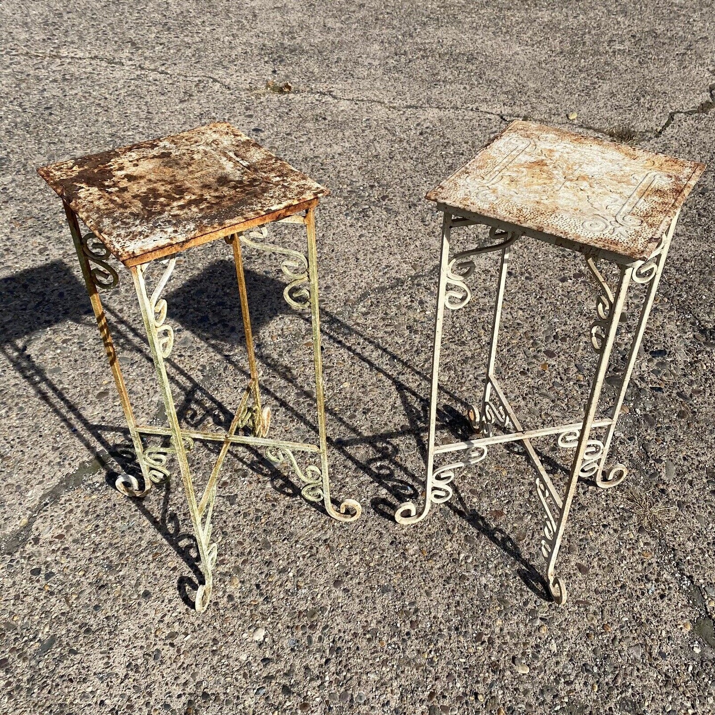 Metal Side Tables of Victorian Style Reclaimed Embossed Metal Celling Tin - Pair