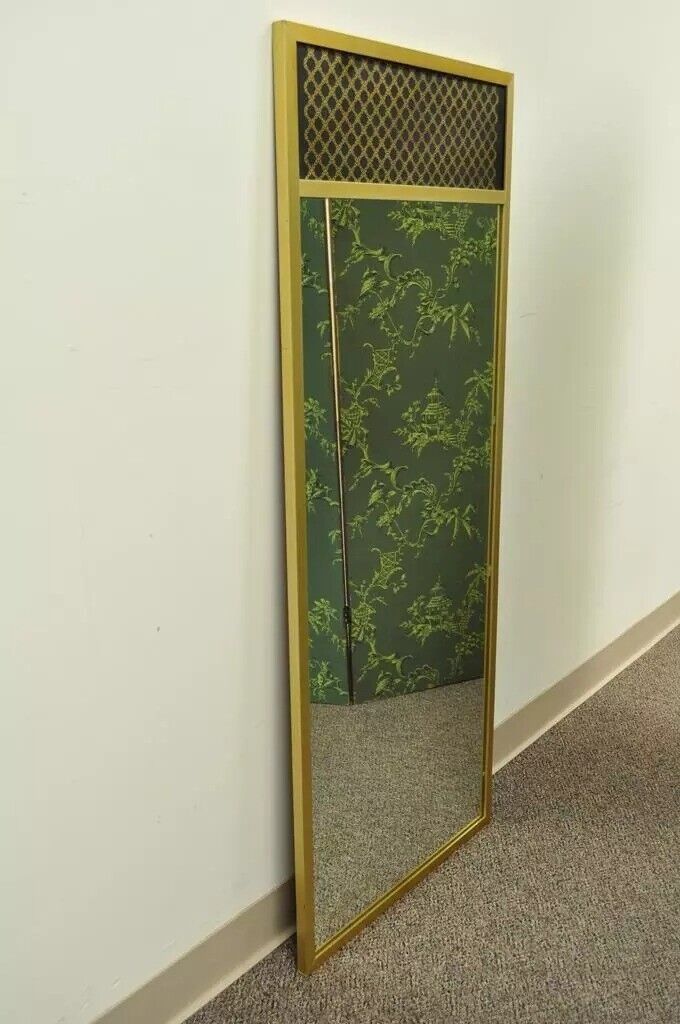 Vintage Mid Century Modern 52" Rectangular Metal Frame Brass Finish Wall Mirror