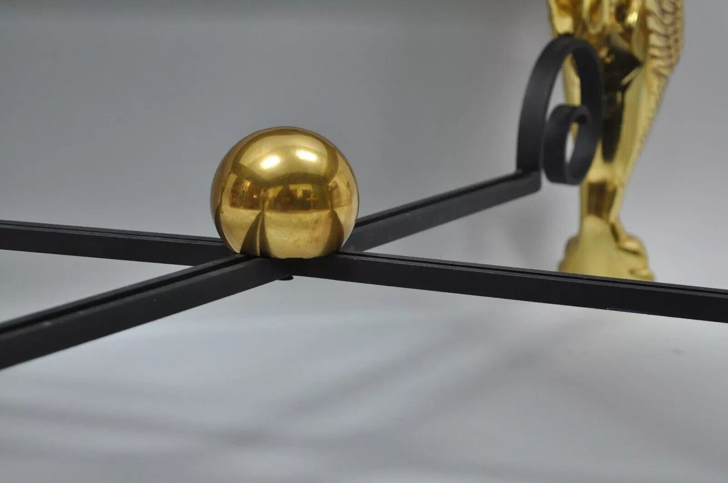 Regency Style Figural Swan Base Rectangular Iron and Glass Gold Coffee Table (A)