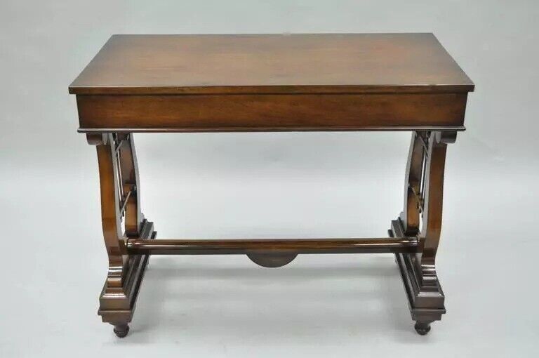 French Neoclassical Regency Style Mahogany One-Drawer Lyre Desk Console Table