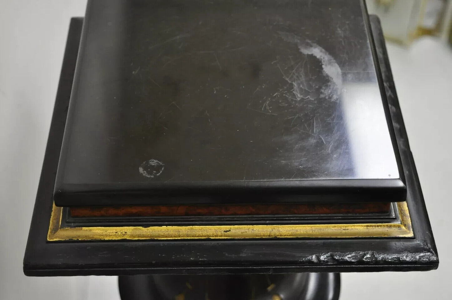 Antique Victorian Aesthetic Movement Ebonized Marble Top Pedestal Bust Stand