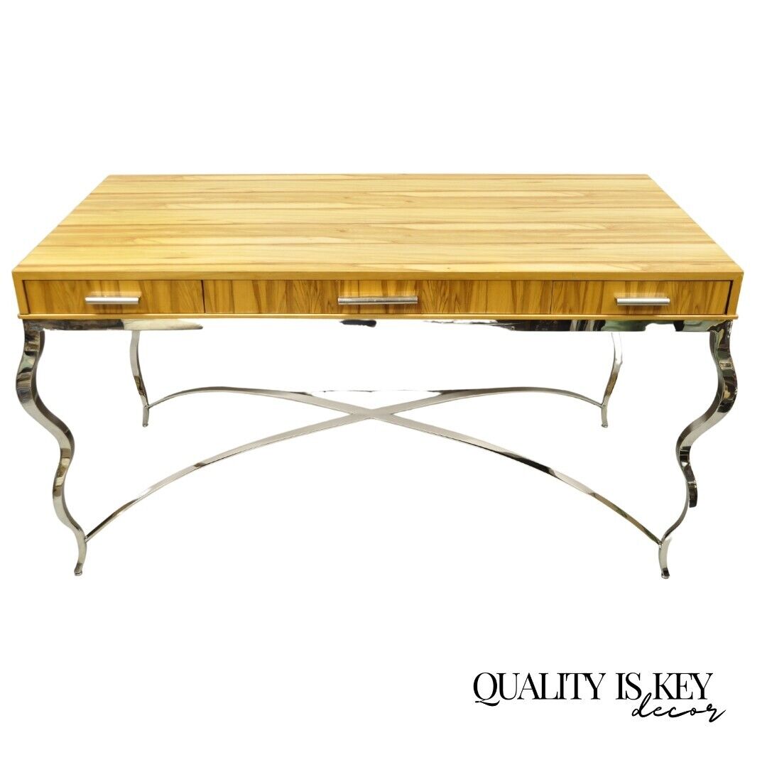 Century Furniture Modern Chrome and Zebra Wood Metal Base Desk Table 849-761