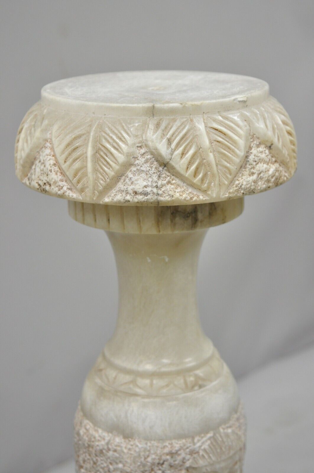 Vintage Chinese Wiseman Carved Alabaster 36" Figural Pedestal Plant Stand
