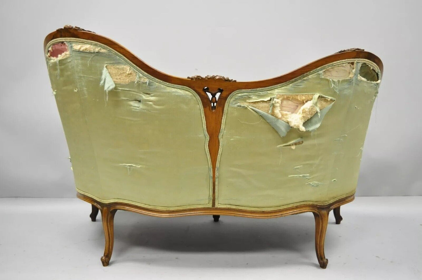 Antique French Louis XV Style Carved Walnut Double Hump Back Settee Loveseat