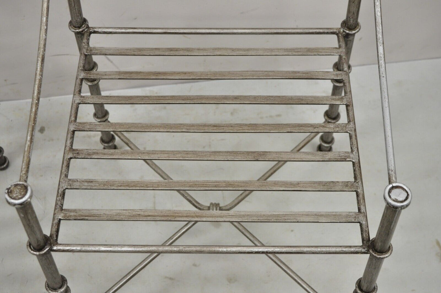 Pier 1 Medici Pewter Wrought Iron Dining Side Chairs - a Pair