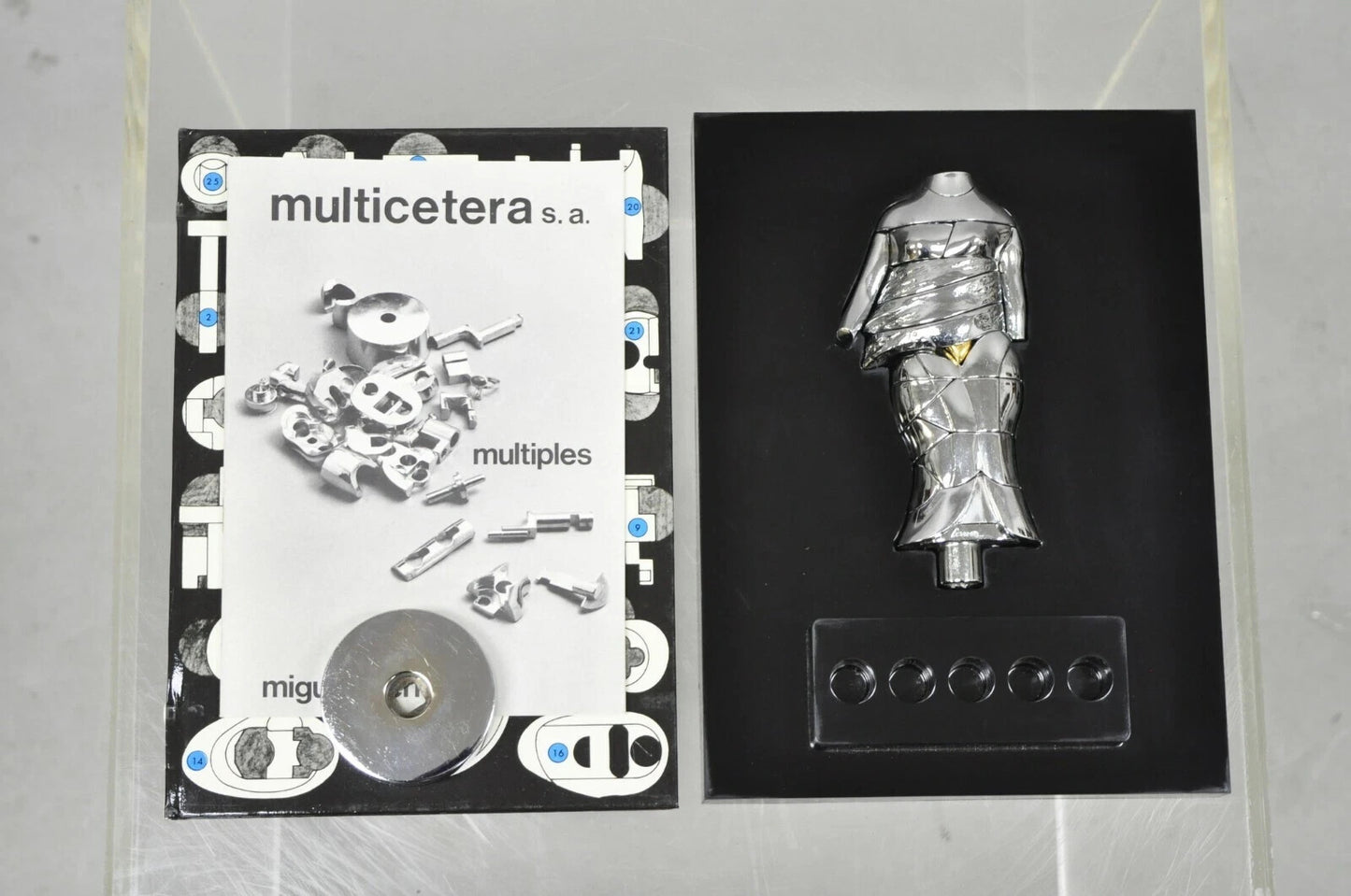 Miguel Berrocal La Mini Cariatide Nickel Plated Puzzle Sculpture w/ Box and Book