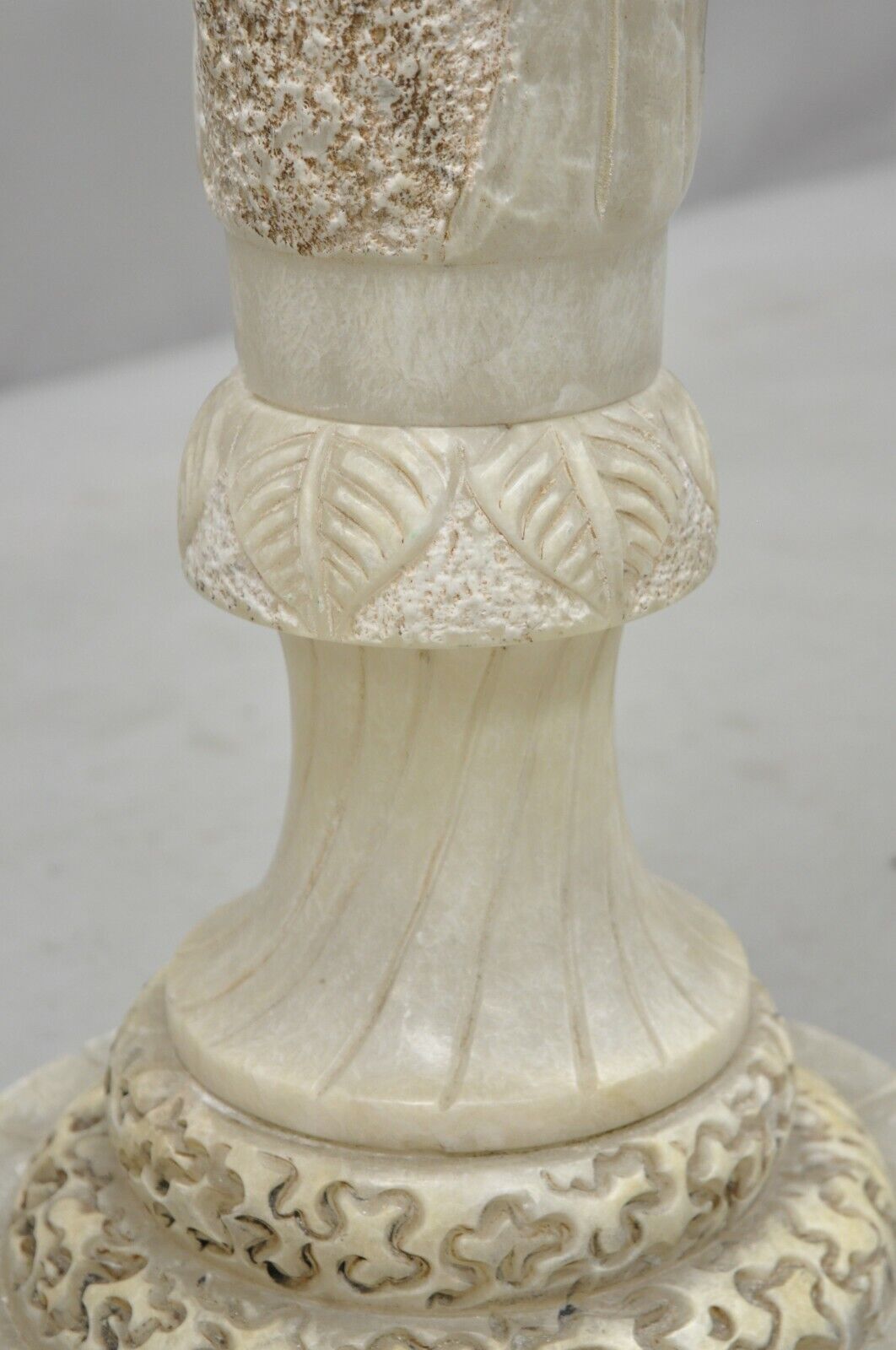 Vintage Chinese Wiseman Carved Alabaster 36" Figural Pedestal Plant Stand
