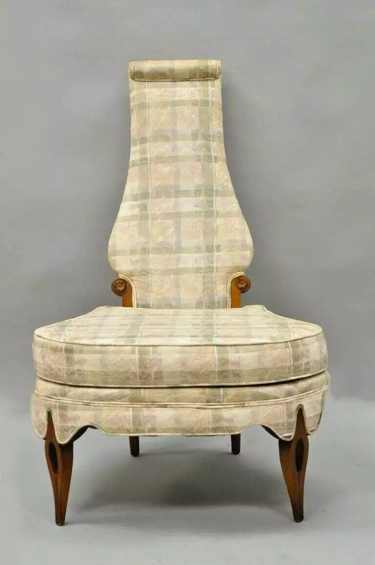 Hollywood Regency Dorothy Draper Style High Back Slipper Lounge Chairs - a Pair