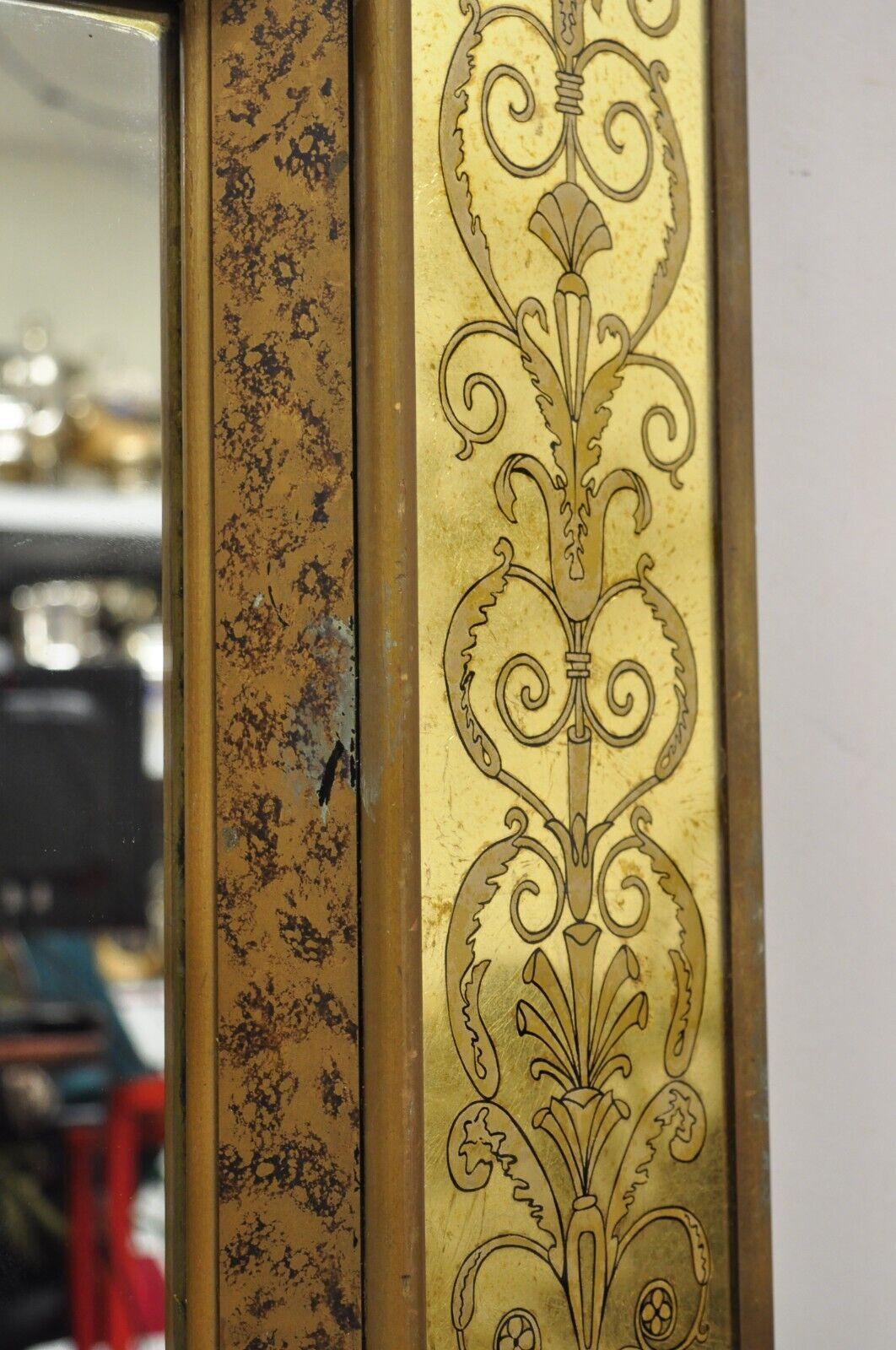 Vintage Hollywood Regency Gilt Gold Leaf Italian Style Rectangular Wall Mirror