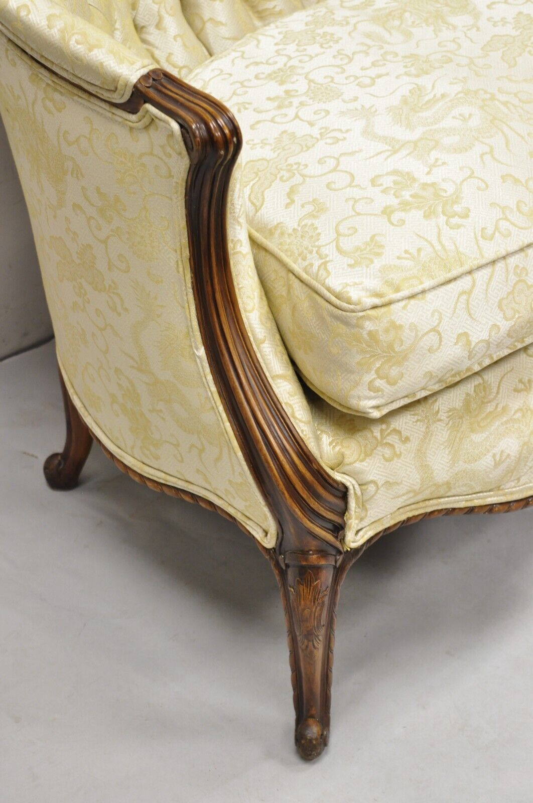 Antique French Louis XV Style Carved Walnut Serpentine Settee Sofa Loveseat
