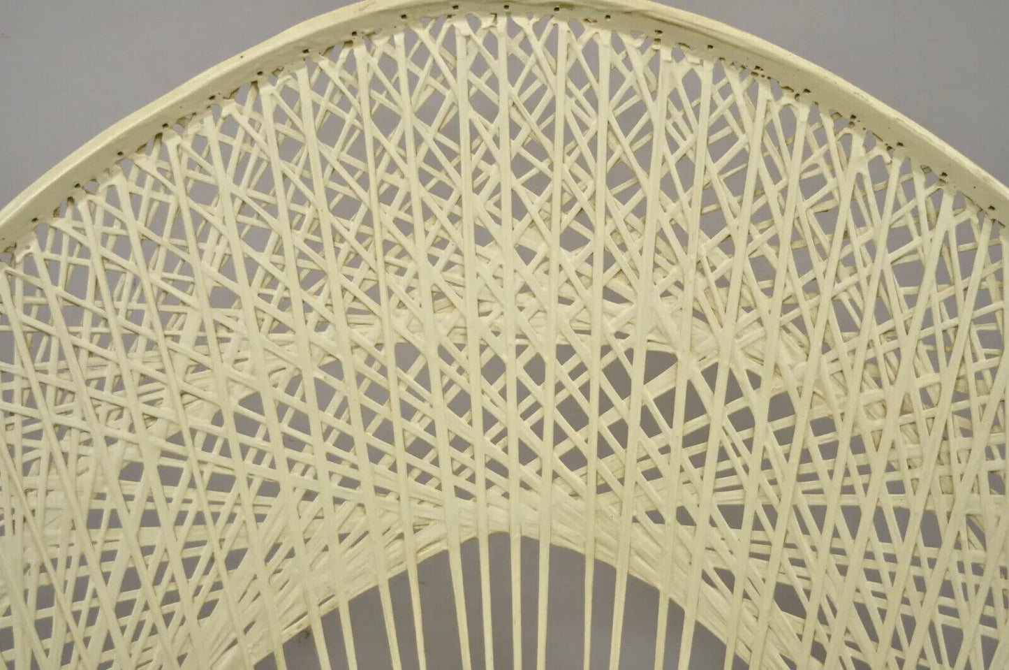 Russell Woodard Woven Spun Fiberglass Tall Fan Back Peacock Diamond Chair