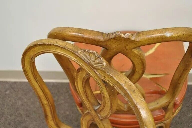 French Provincial Rococo Pretzel Back Hollywood Regency Dining Chairs - Set of 6