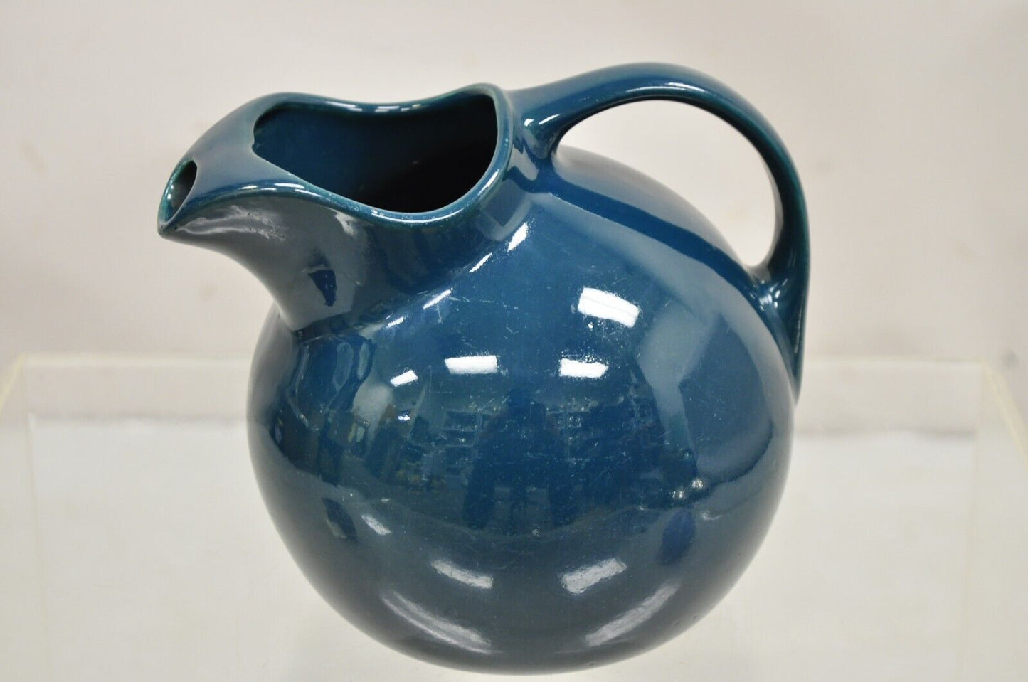 Vintage Hall Forest Green Art Deco 633 Ball Glazed Pottery Stoneware Pitcher