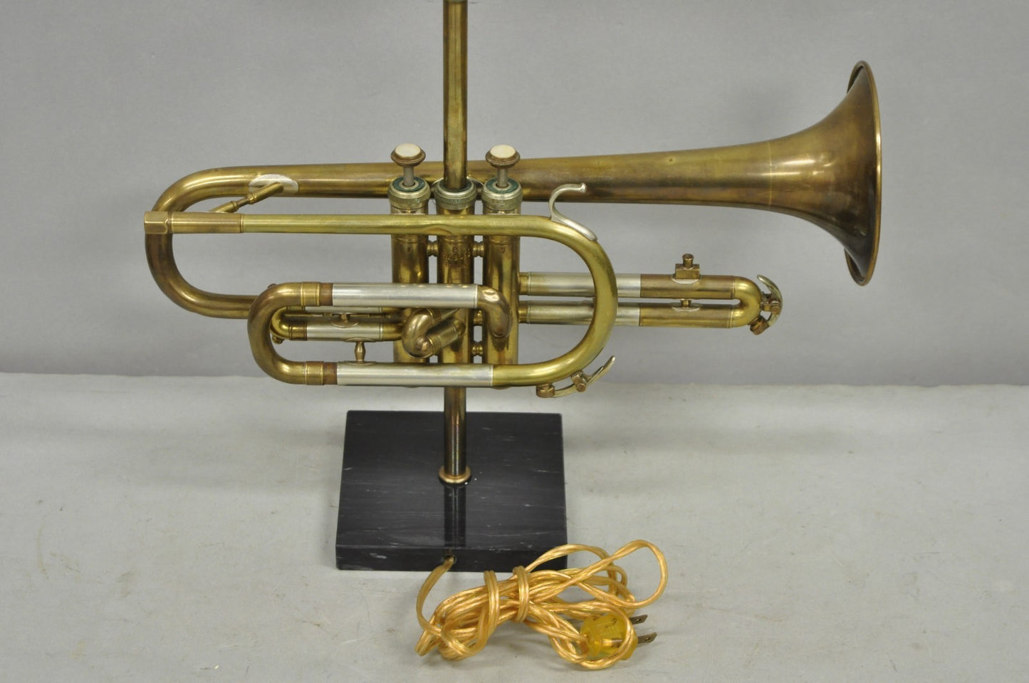 Vintage Hollywood Regency Emperor Brass Trumpet Horn Repurposed Table Lamp