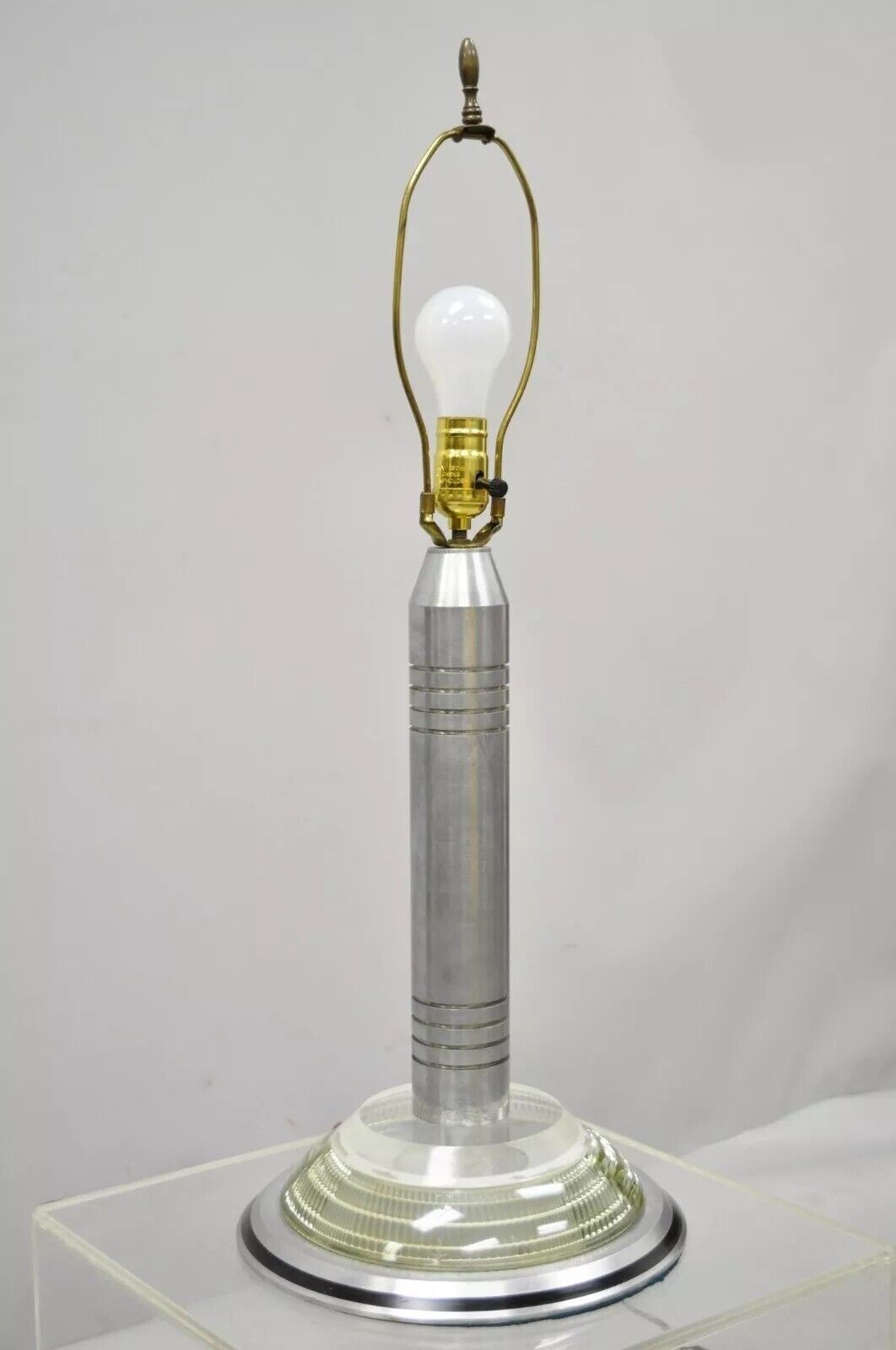 Art Deco Walter Von Nessen Pattyn Style Aluminum & Acrylic Skyscraper Table Lamp