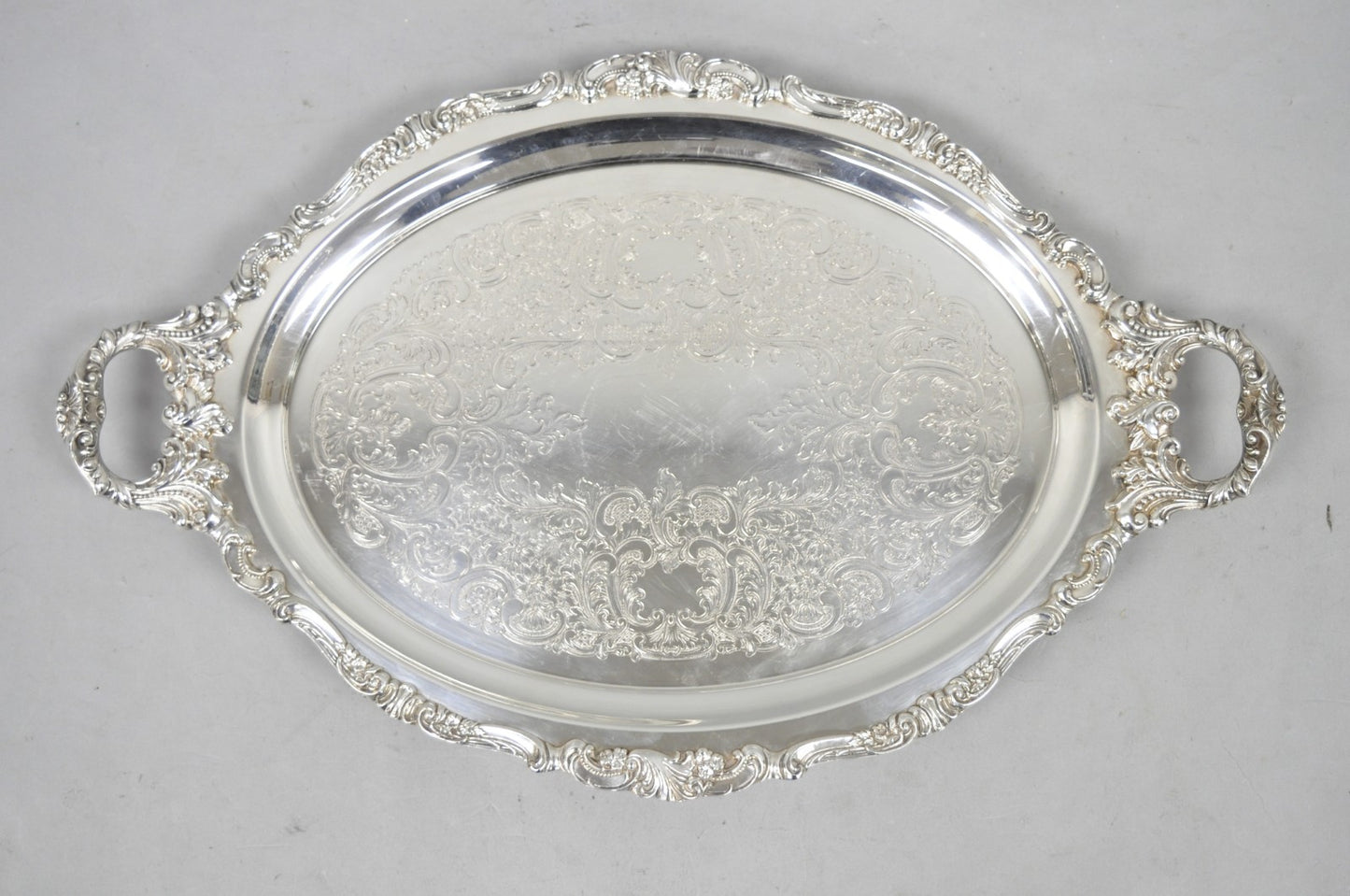 Vintage Baroque by Wallace 293F Victorian Silver Plated Oval Bar Serving Tray