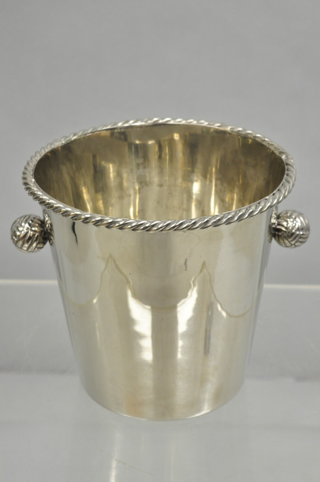 Hollywood Regency Silver Plated Champagne Chiller Ice Bucket w/ Knot Handles