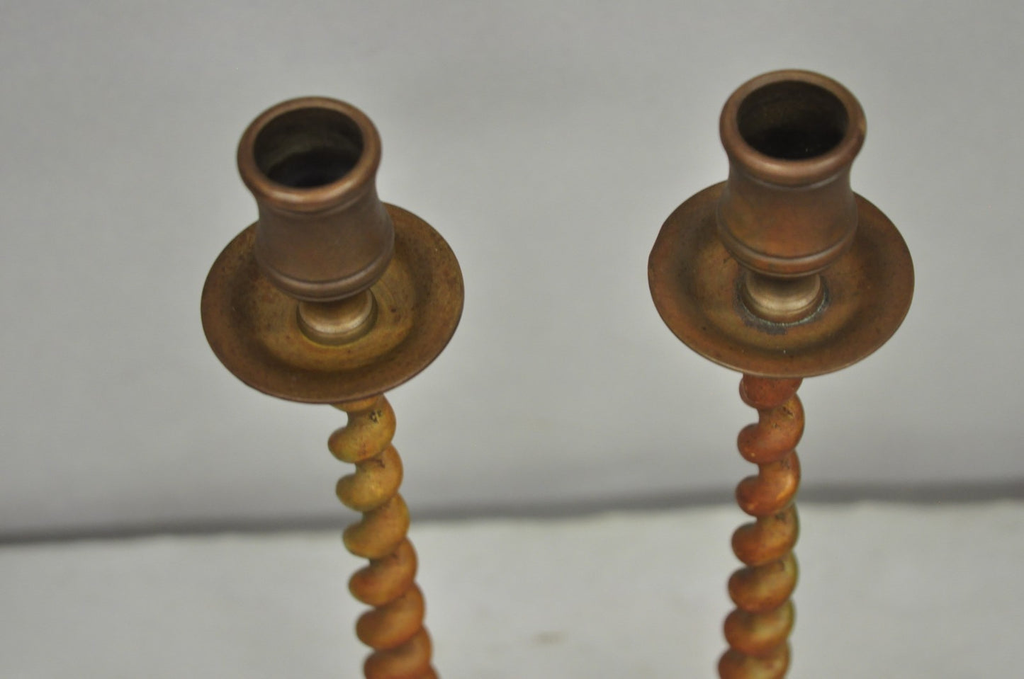 Vintage English Regency Small Patinated Bronze Barley Twist Candlesticks a Pair