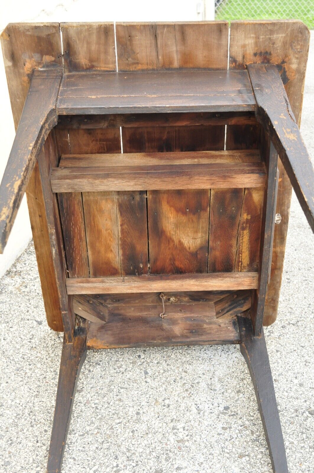 Antique French Country Primitive Black Distress Painted 1 Drawer Breakfast Table