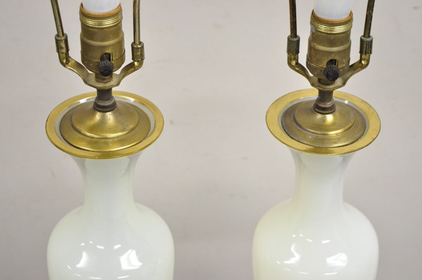 Vintage French Neoclassical Style Opaline Vaseline Glass Table Lamps - A Pair